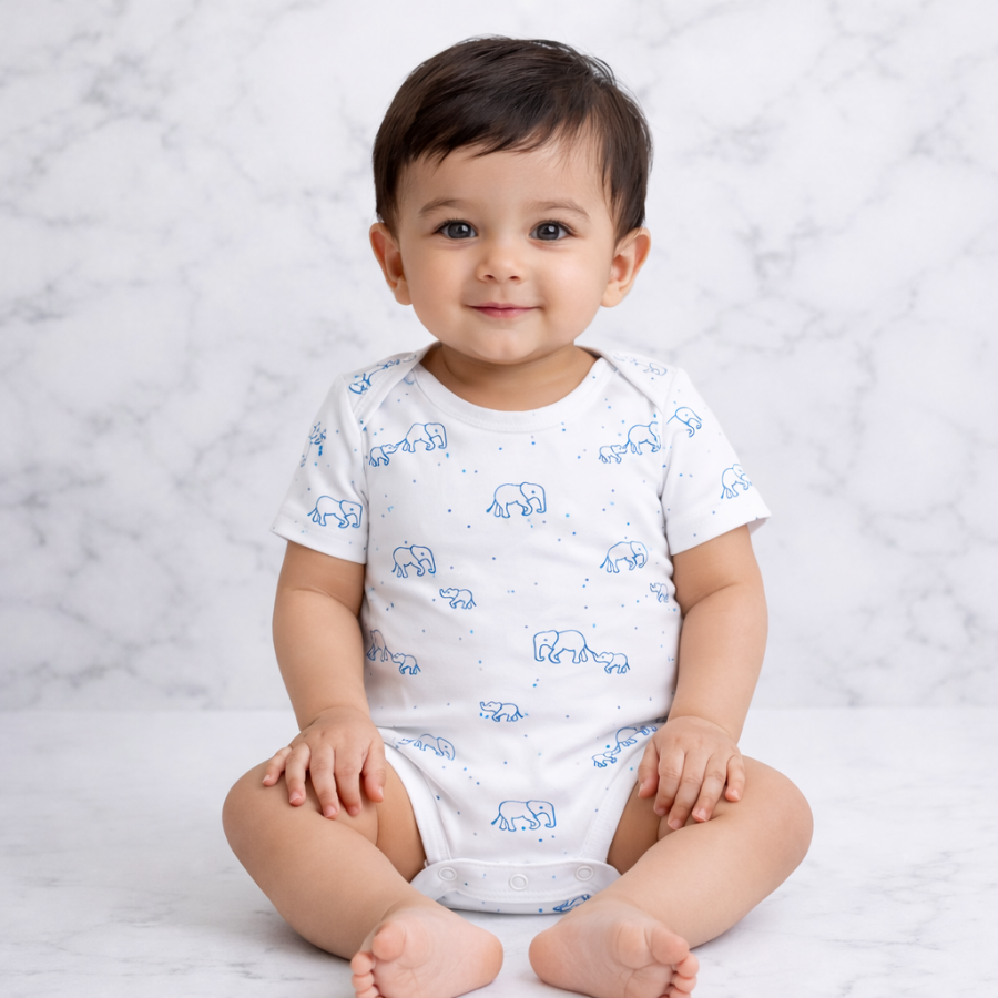 Baby Cotton Elephant Print Romper Set (Pack of 2)
