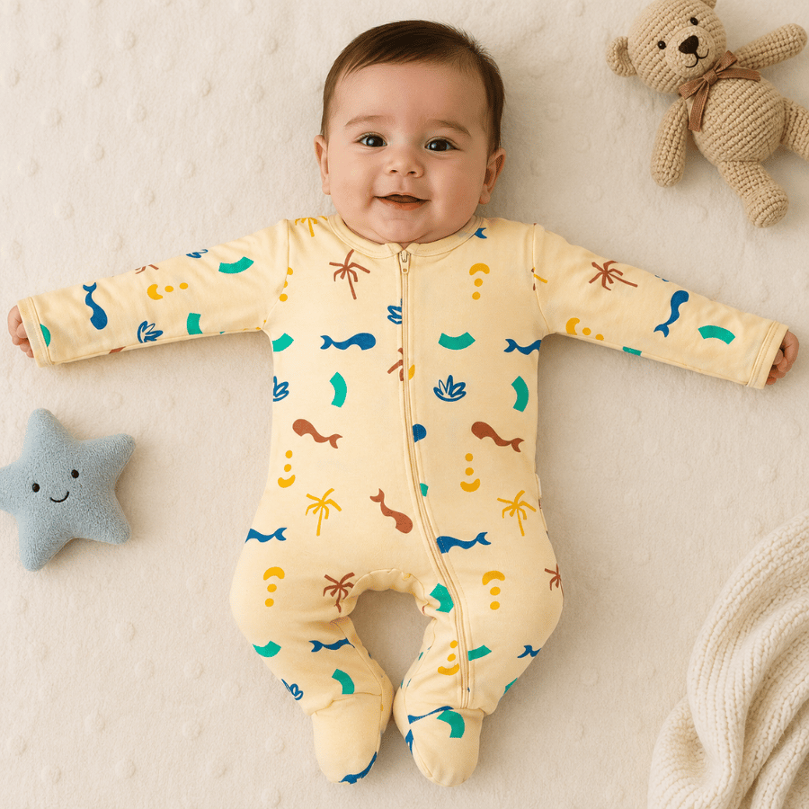 Soft 100% Cotton-Interlock Baby Romper  with Allover Print