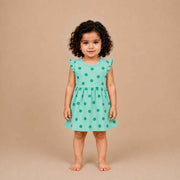 Green Floral Print Dress with Frill Sleeves