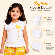 White Lemon Print Top & Shorts Set for Girls