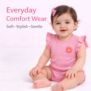 Pink Ruffle Sleeve Romper with Snap Closure