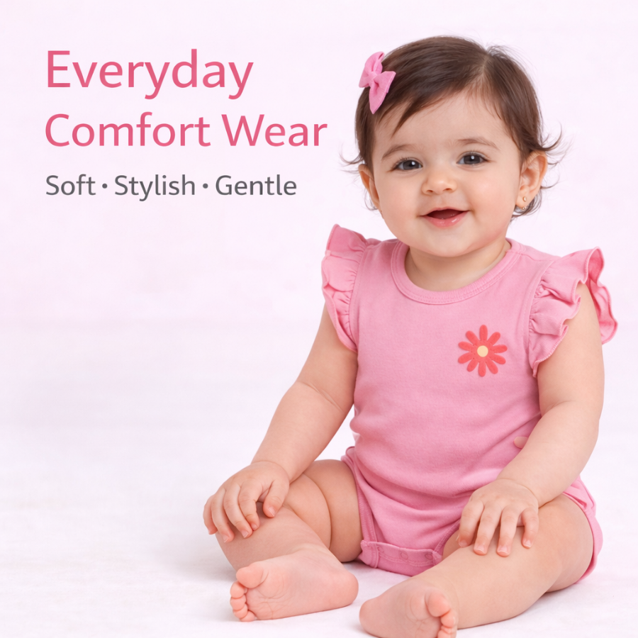 Pink Ruffle Sleeve Romper with Snap Closure