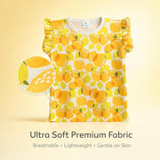Lemon Print Cotton Ruffle Sleeve Top For Girls