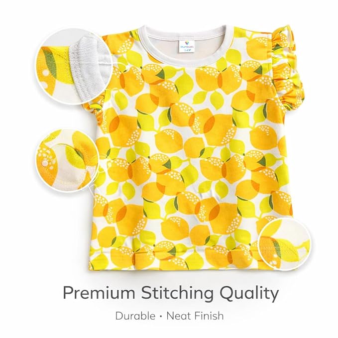 Lemon Print Cotton Ruffle Sleeve Top For Girls
