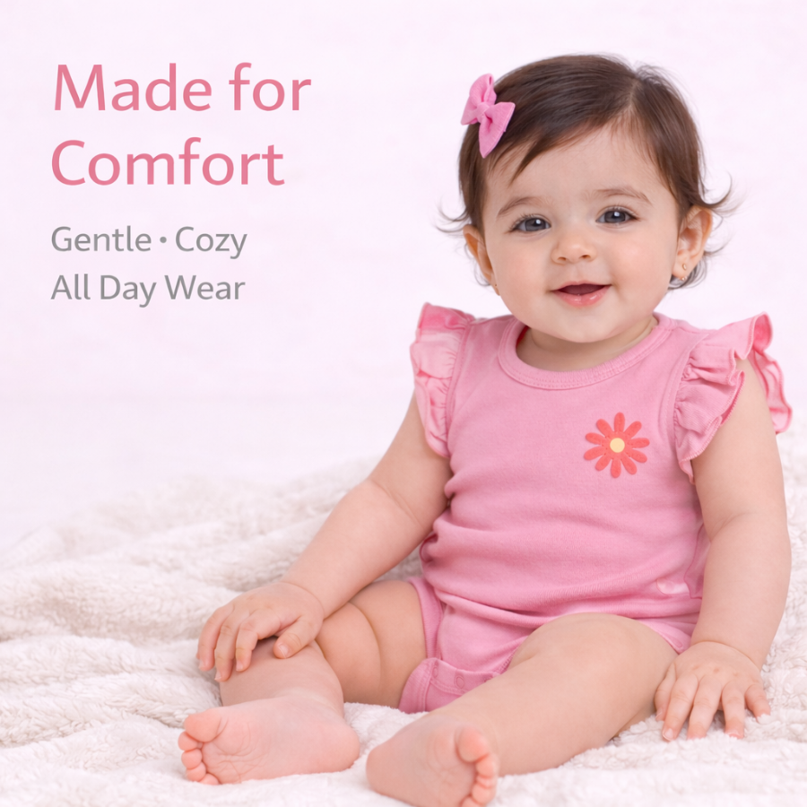 Pink Ruffle Sleeve Romper with Snap Closure