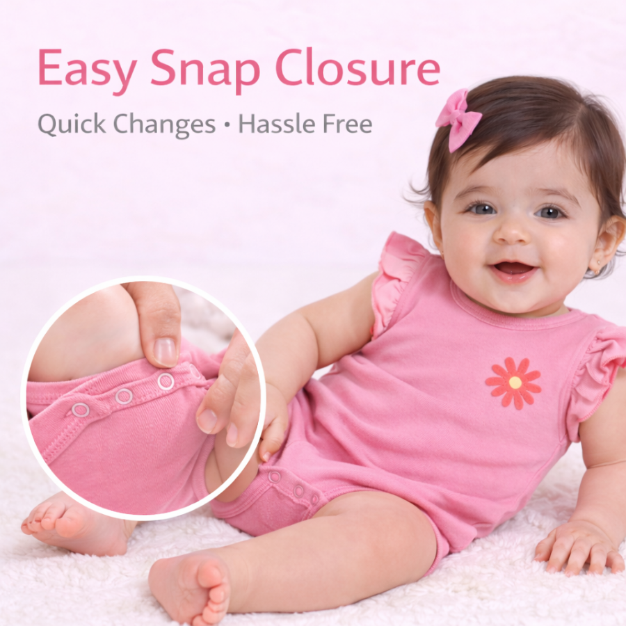 Pink Ruffle Sleeve Romper with Snap Closure