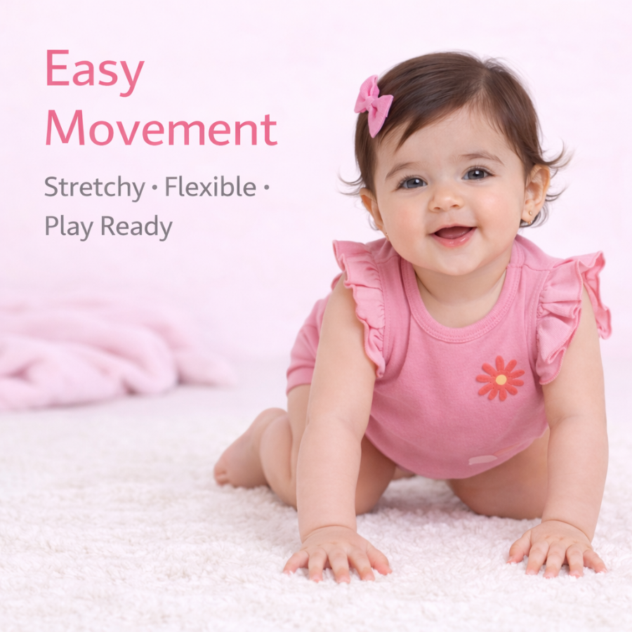 Pink Ruffle Sleeve Romper with Snap Closure