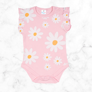 Floral Print Ruffle Sleeve Rompers with Snap Closure-Pink