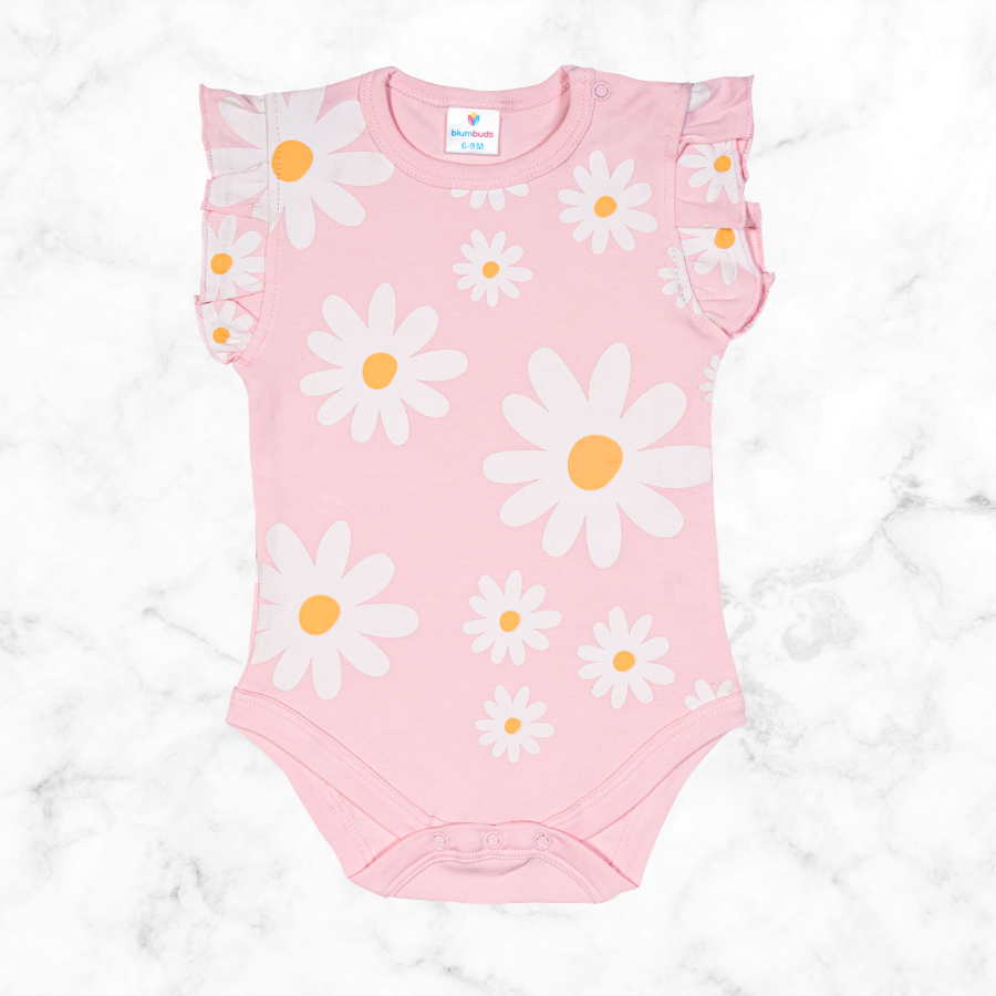 Floral Print Ruffle Sleeve Rompers with Snap Closure-Pink