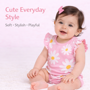 Floral Print Ruffle Sleeve Rompers with Snap Closure-Pink