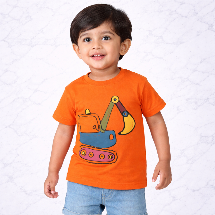Boys Cotton Printed T-Shirts Pack of 3 – Striped, Excavator & Graphic Design
