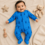 Blue Pineapple Print Baby Romper with Zip Closure