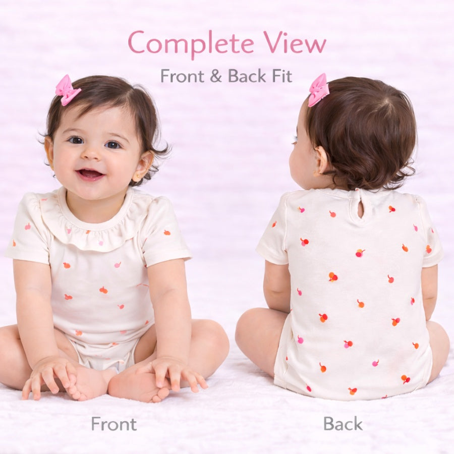 Cherry Print Romper with Snap Closure-Off White