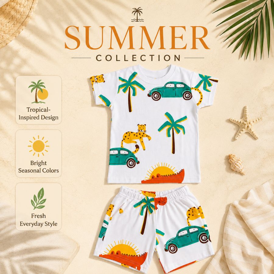 Boys 100% Cotton Interlock  Printed Co-ord Set