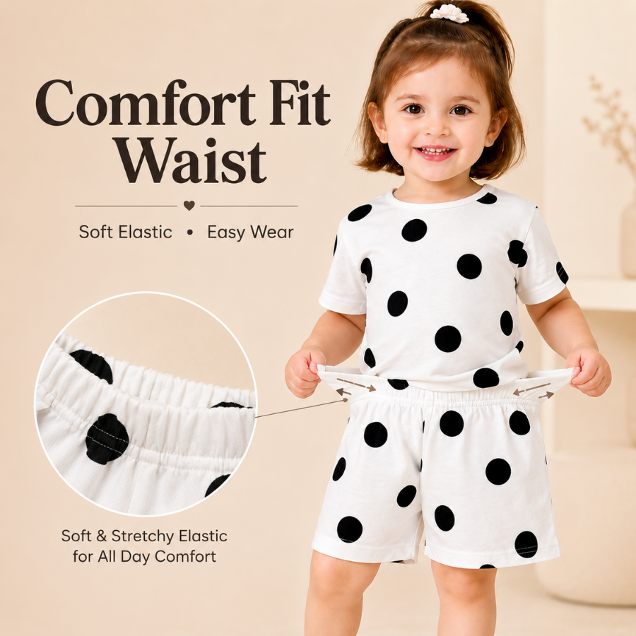 Girls T-Shirts And  Shorts Polka Print Co-ord Set