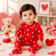 Baby Deep Pink Heart Print Zipper Romper