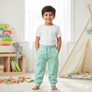 Kids Cotton Cargo Light Green Jogger Pants