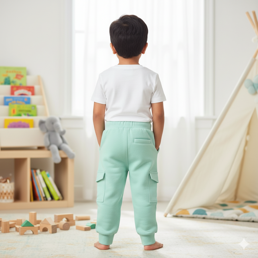 Kids Cotton Cargo Light Green Jogger Pants