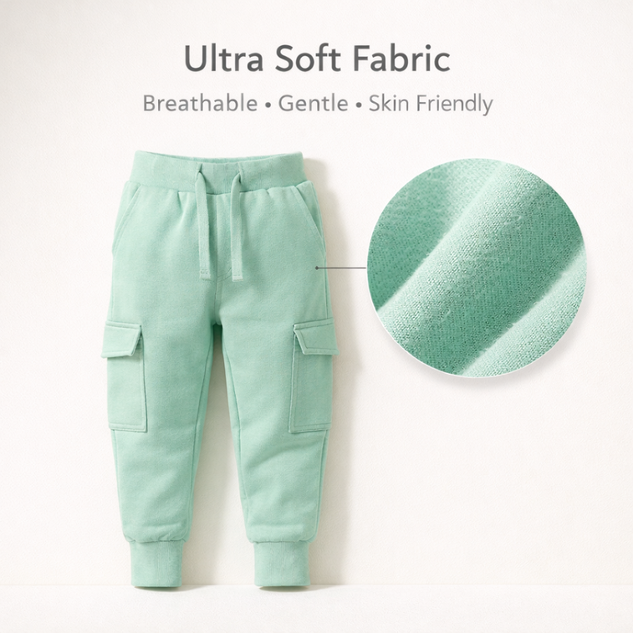 Kids Cotton Cargo Light Green Jogger Pants
