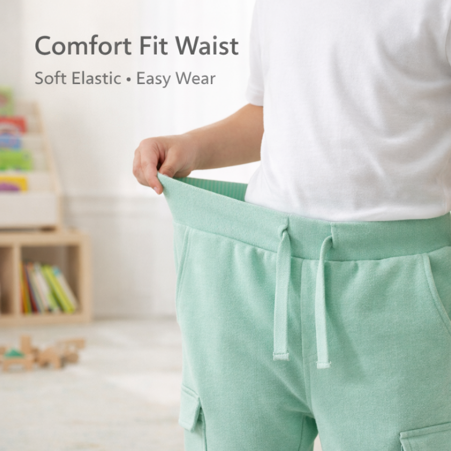 Kids Cotton Cargo Light Green Jogger Pants