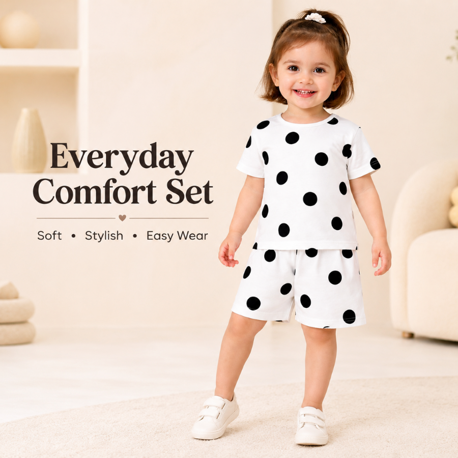 Girls T-Shirts And  Shorts Polka Print Co-ord Set