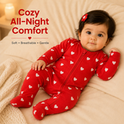 Baby Deep Pink Heart Print Zipper Romper
