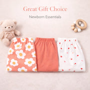 Floral Print & Solid Cotton Baby Diaper Leggings Set-Pack of 3
