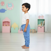 Kids Royal Blue Cotton Drawstring Cargo Jogger Pants