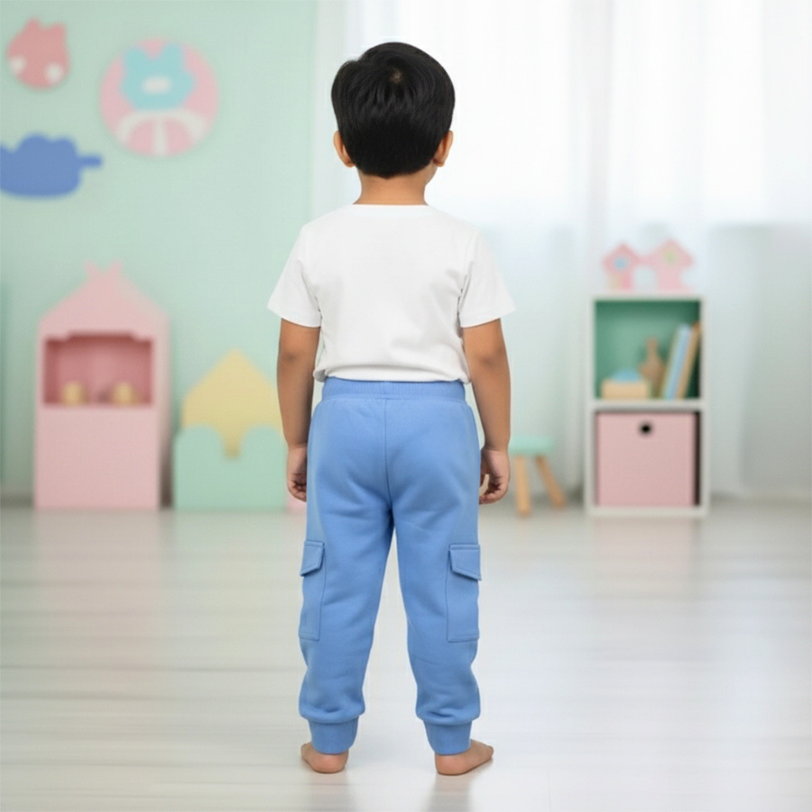 Kids Royal Blue Cotton Drawstring Cargo Jogger Pants