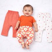 Floral Print & Solid Cotton Baby Diaper Leggings Set-Pack of 3