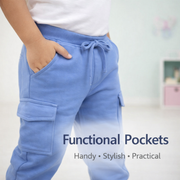 Kids Royal Blue Cotton Drawstring Cargo Jogger Pants