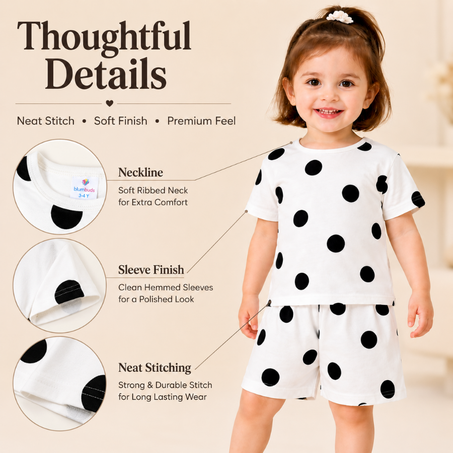 Girls T-Shirts And  Shorts Polka Print Co-ord Set