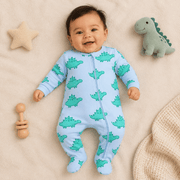 100% Cotton-Interlock Baby Romper with Dino Print & Zip Closure – Full Sleeves