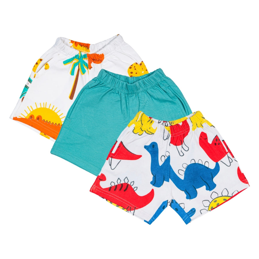 Boys Cotton Shorts Dino & Jungle Print - (Pack of 3)