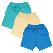 Boys Cotton Shorts with Cargo Pockets - (Pack of 3)