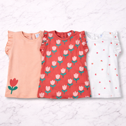 Tulip Print & Cherry Print Frill Sleeves Top-Pack of 3