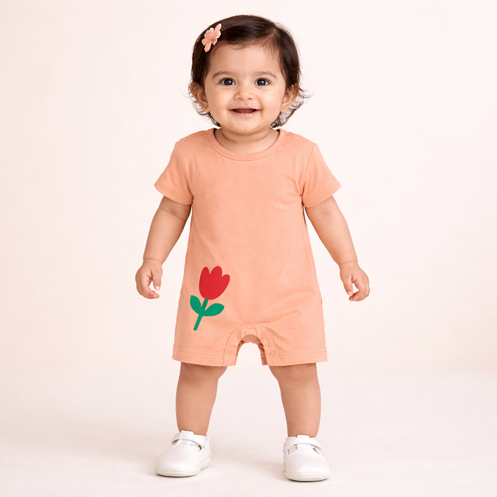 Pack of 2 Rompers – Deep Pink Tulip Print & Peach Floral Romper