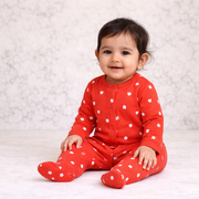 Red Floral Print Romper with Snap Button Closure