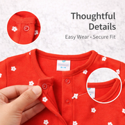 Red Floral Print Romper with Snap Button Closure