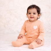 Peach Heart Print Romper with Snap Buttons