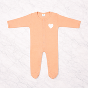 Peach Heart Print Romper with Snap Buttons