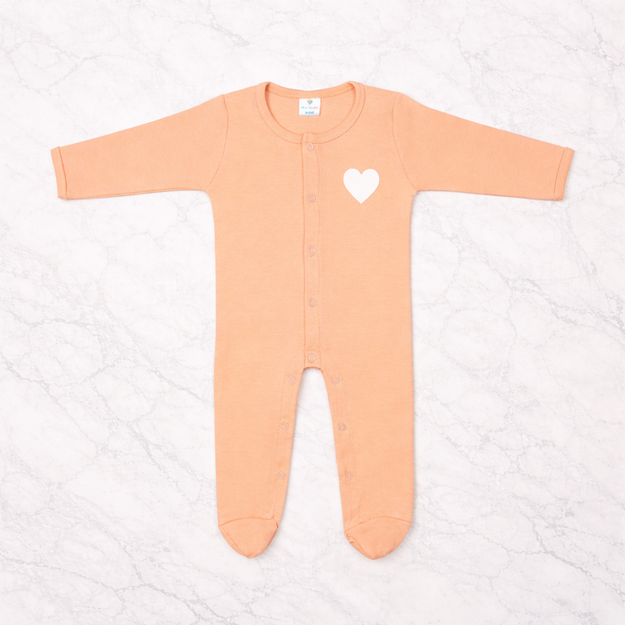 Peach Heart Print Romper with Snap Buttons