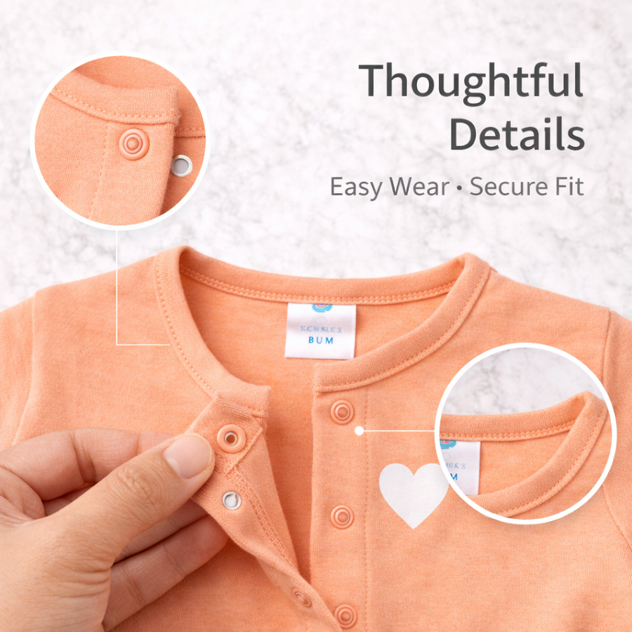 Peach Heart Print Romper with Snap Buttons