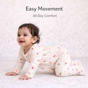 Off White Cherry Print Romper with Snap Button Closure