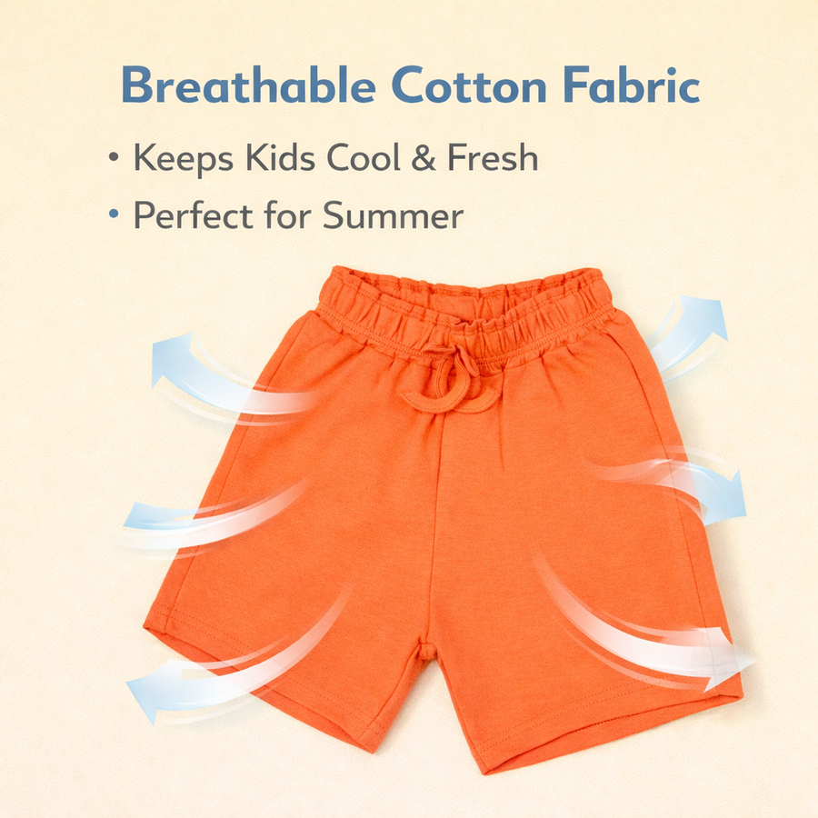 Girls Solid Cotton Shorts – Bright Coral Red Elastic Waist