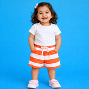 Girls Cotton Striped Shorts – Red & White Elastic Waist