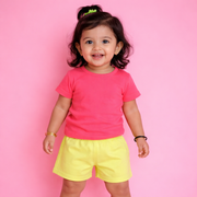 Baby Girl Cotton Shorts Combo (Pack of 3) – Lime Solid, Polka Dot & Strawberry Print