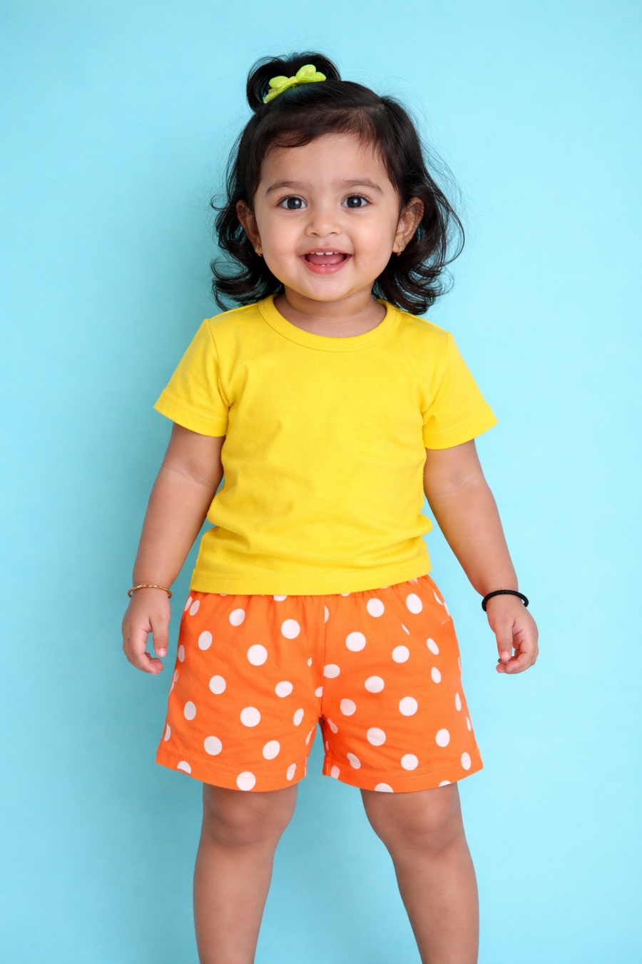 Baby Girl Cotton Shorts Combo (Pack of 3) – Lime Solid, Polka Dot & Strawberry Print