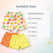 Baby Girl Cotton Shorts Combo (Pack of 3) – Lime Solid, Polka Dot & Strawberry Print