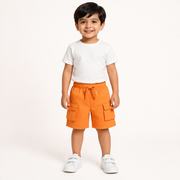 Kids Cotton Solid Cargo Shorts Set –Blue,Mint & Orange (Pack of 3)